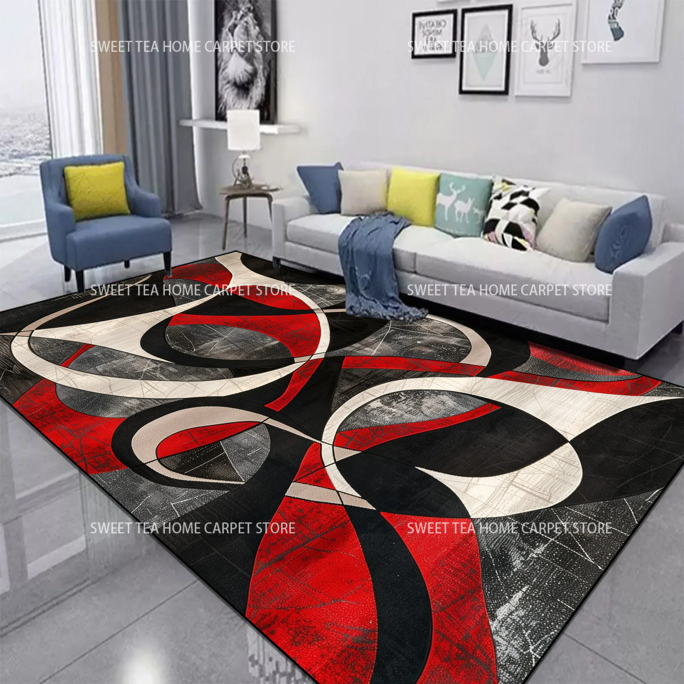 Coffee Equipment At Home - Red Black Swirl Rug Abstract Carpet