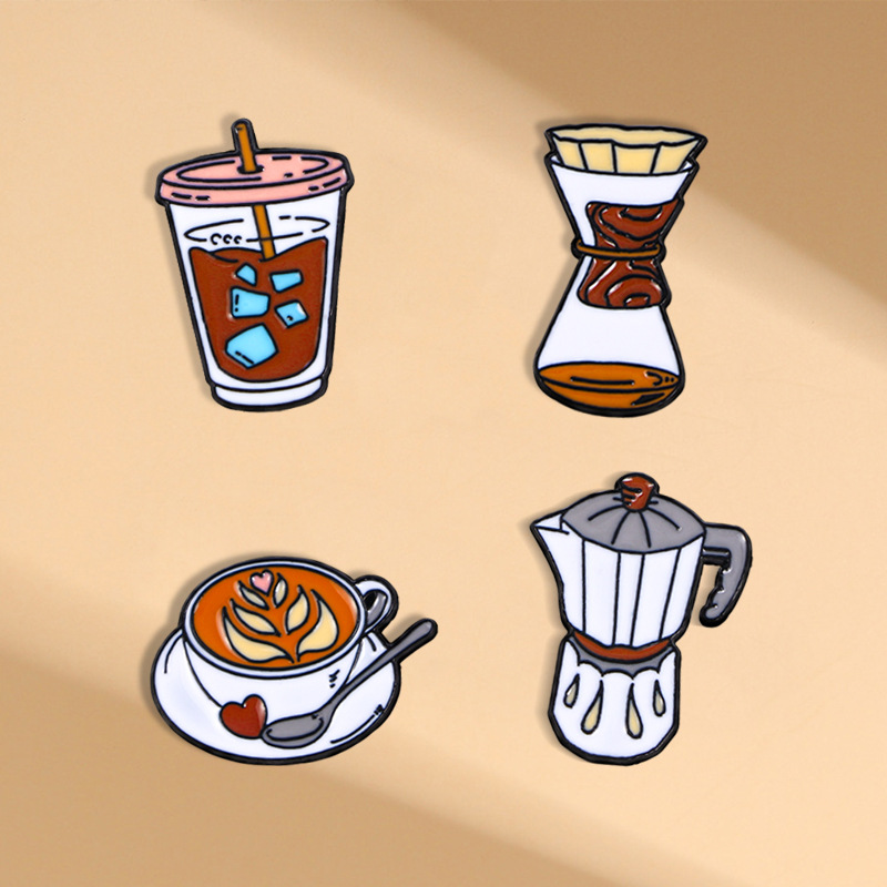 Vintage Coffee Equipment - Vintage cartoon handmade coffee brooch cup