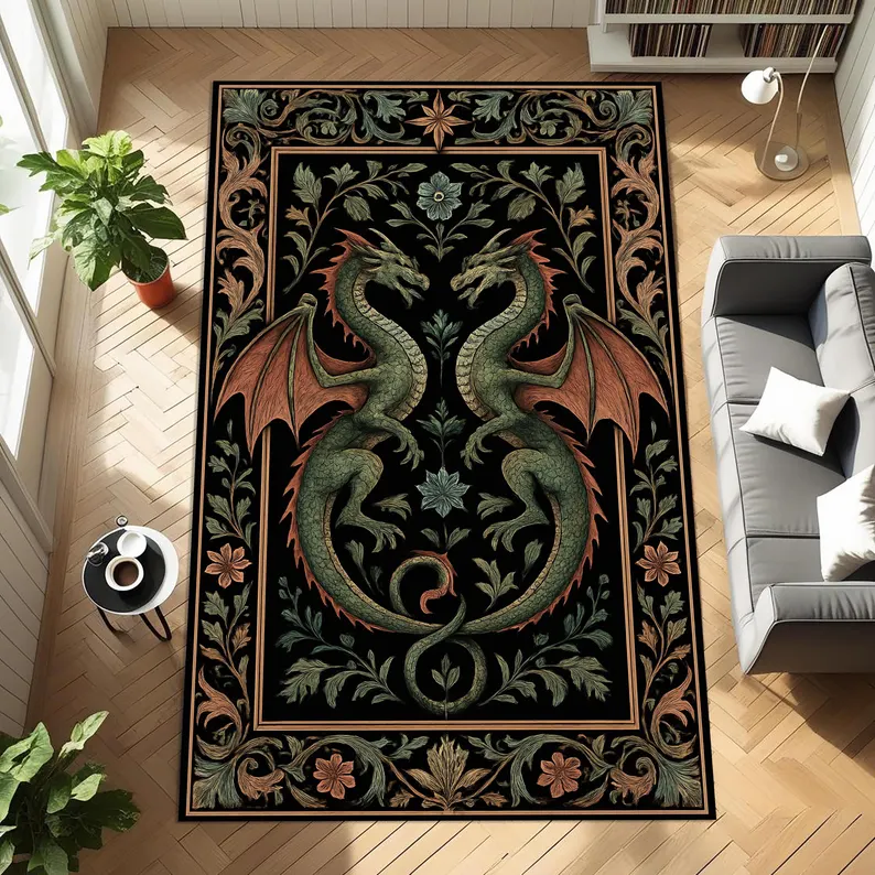 Folk Art Dragon Theme Rug Carp - Coffee Equipment At Home のレビューと価格